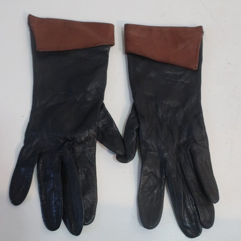 Womens GH Black Brown Vintage Genuine Leather Gloves 7